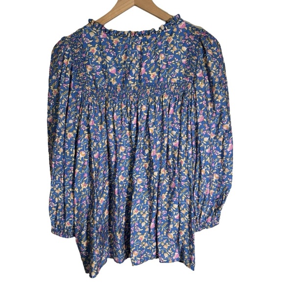 Wonderly Floral Blouse XL Pullover 3/4 Sleeve Smocked Cottagecore Peasant - Picture 10 of 16
